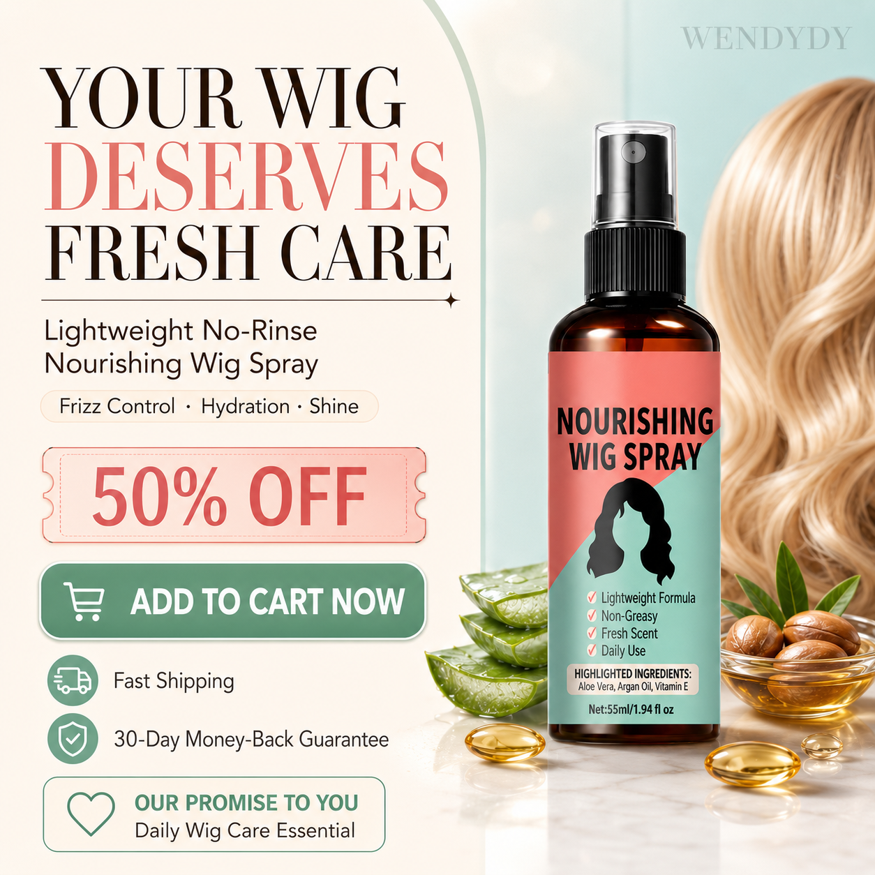 Lightweight No-Rinse Nourishing Wig Spray