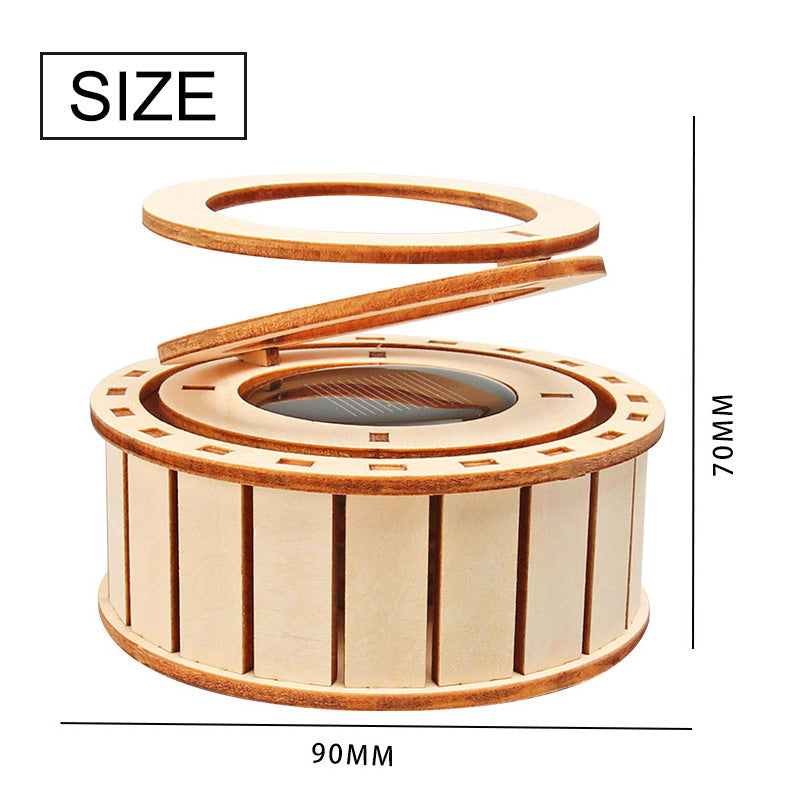 Solar Powered Rotating Double Ring Wooden Puzzle Toy