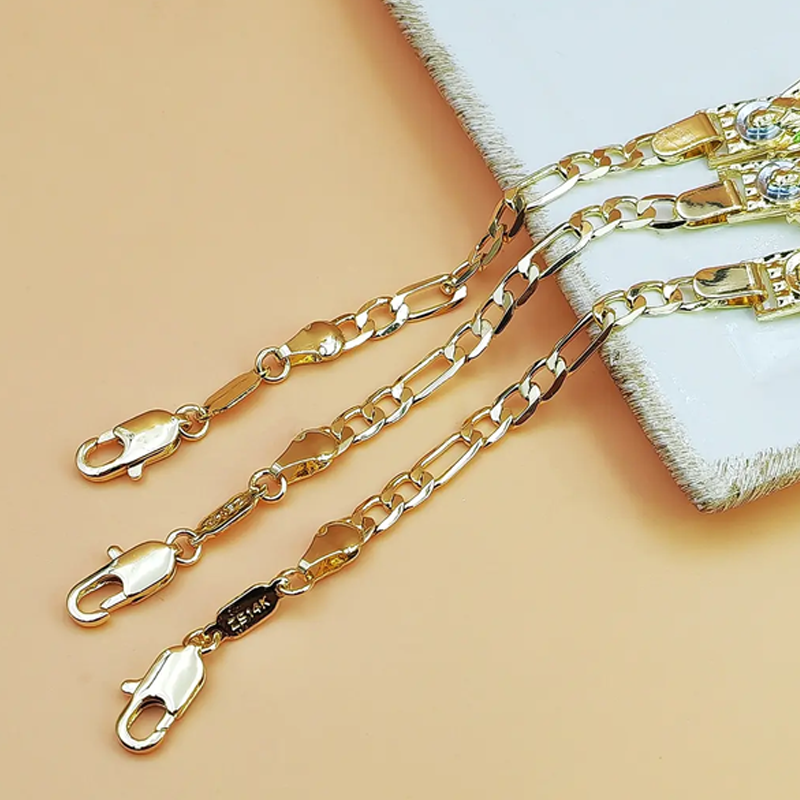 💎 50% OFF! 💎 Figaro Link Bracelet – Unisex Gold-Tone Chain with Religious Icons, Durable & Hypoallergenic (3 Finishes) ⛓️🙏