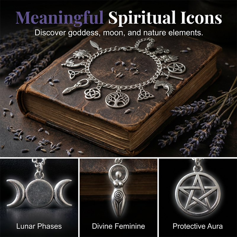 📿 LIMITED-TIME 50% OFF! ✨Vintage Pagan Charm Bracelet – Spiritual Symbols, Antique Silver, Bohemian Style 🌙