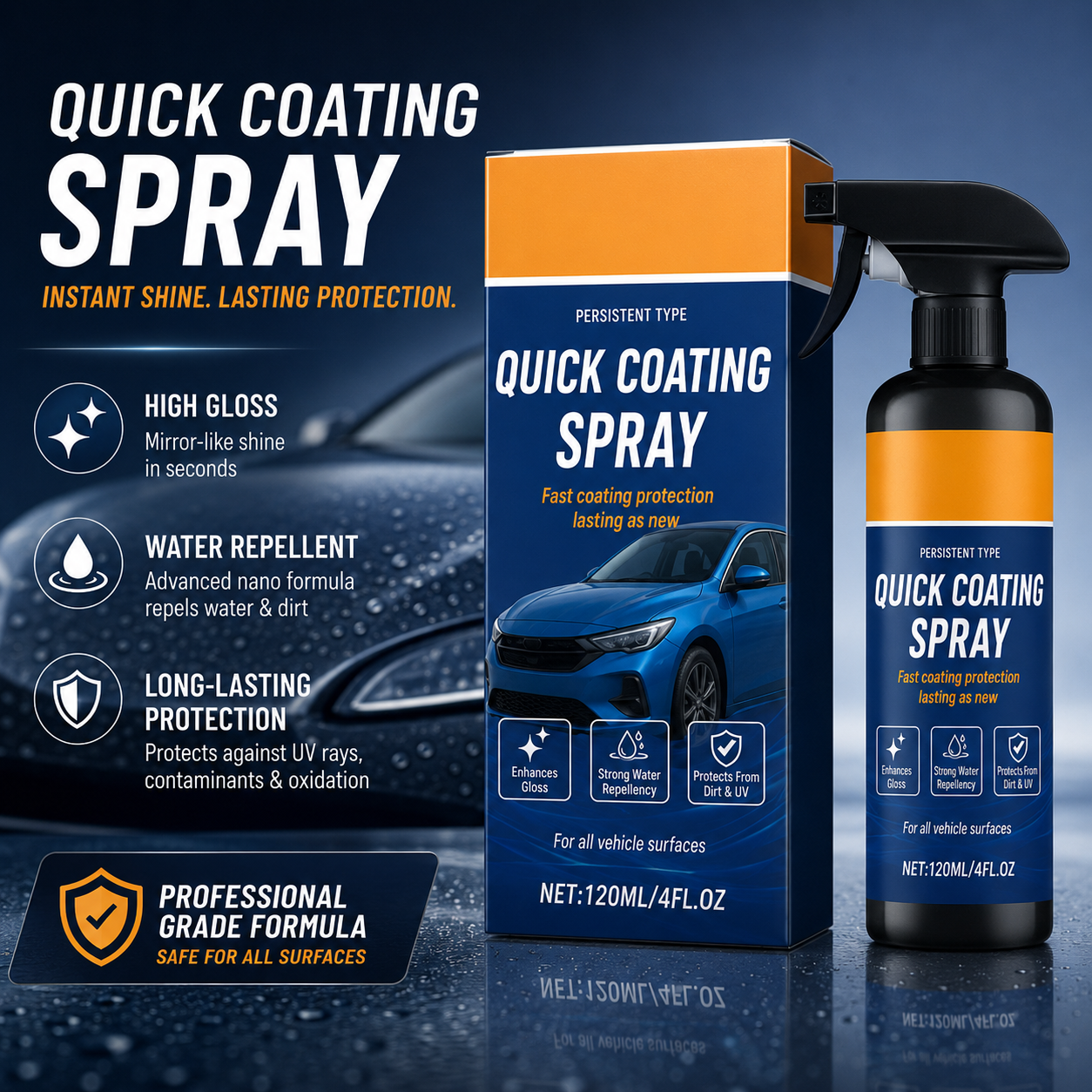 🎉58K+ Sold 🚗 Car Coating Spray, High Gloss Quick Coat, Water Stain & UV Protection for Auto Paint