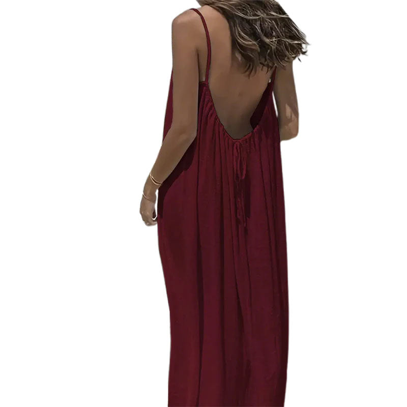 👗 50% OFF NOW! ✨ Backless Cami Dress – Spaghetti Strap & Maxi Length 🌸