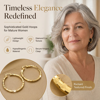 Women’s Minimalist Textured Hoop Earrings Statement Round Jewelry