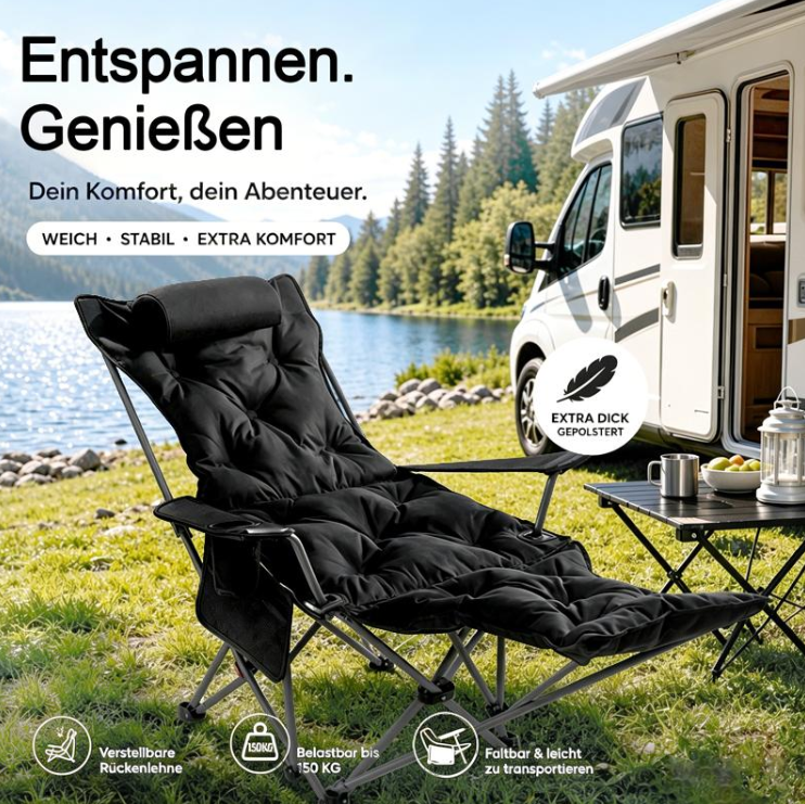 🪑Portable Adjustable Folding Chair for Outdoor‑Use – Light‑Weight, Sturdy & Versatile. Perfect for Gardens, Camping, Beach or Patio; Easy to Transport and Set‑Up🏕️✨