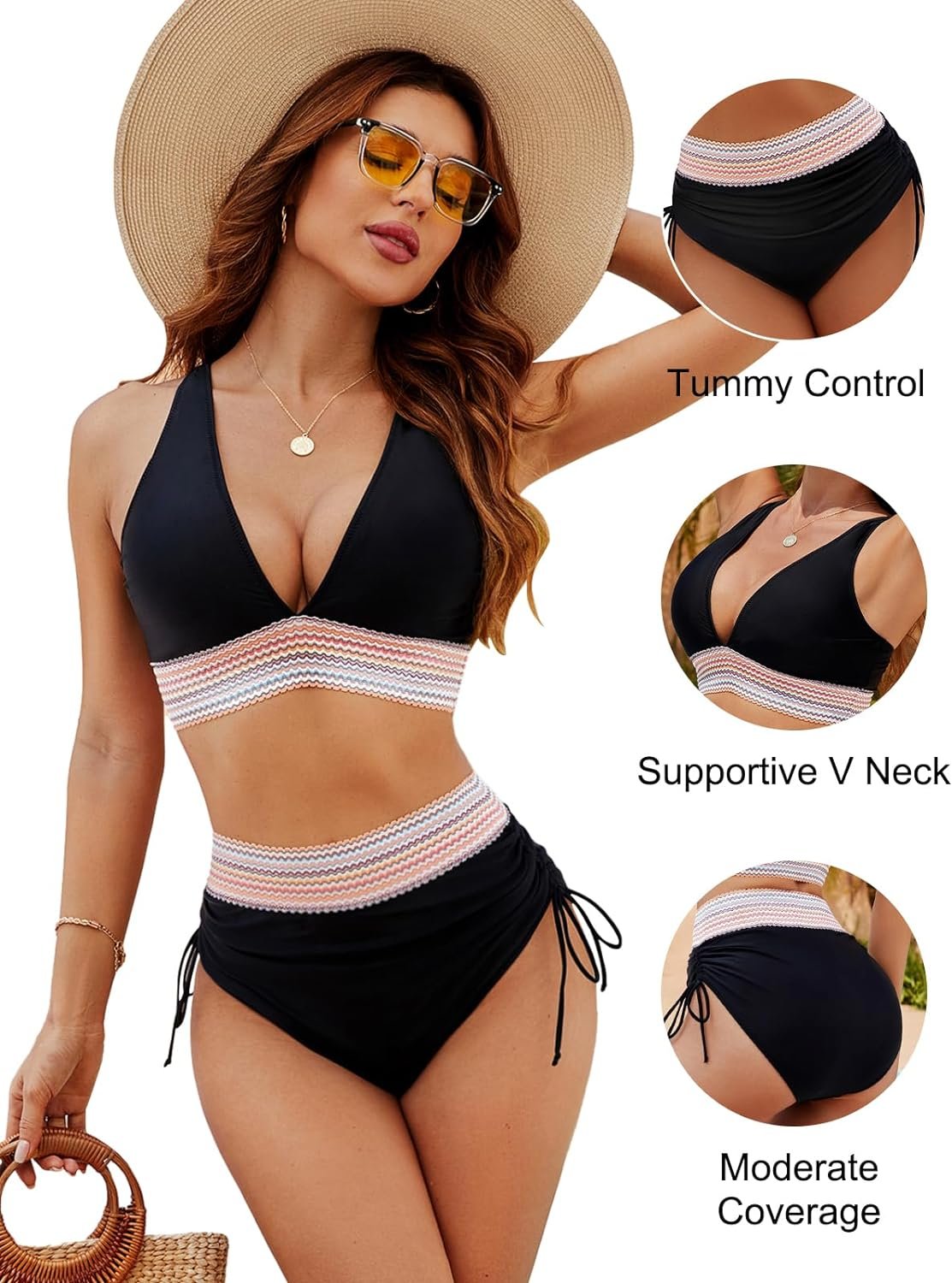 ⏳Last Day Promotion 50% OFF⛱️2026 High Waisted Tummy Control Color Block Bikini Sets