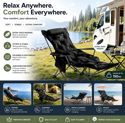 🪑Portable Adjustable Folding Chair for Outdoor‑Use – Light‑Weight, Sturdy & Versatile. Perfect for Gardens, Camping, Beach or Patio; Easy to Transport and Set‑Up🏕️✨