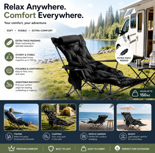 🪑Portable Adjustable Folding Chair for Outdoor‑Use – Light‑Weight, Sturdy & Versatile. Perfect for Gardens, Camping, Beach or Patio; Easy to Transport and Set‑Up🏕️✨