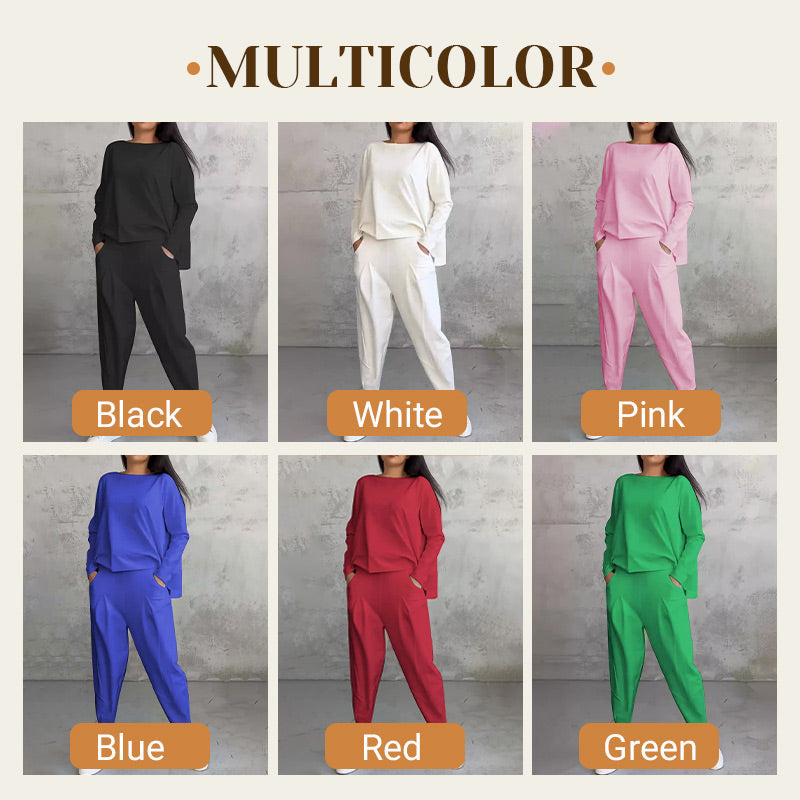 【DAY PERFECT】Round-Neck Long-Sleeved Top ＆ Pants 2-Piece Set | Wrinkle-Free & Breathable | 49% OFF Limited