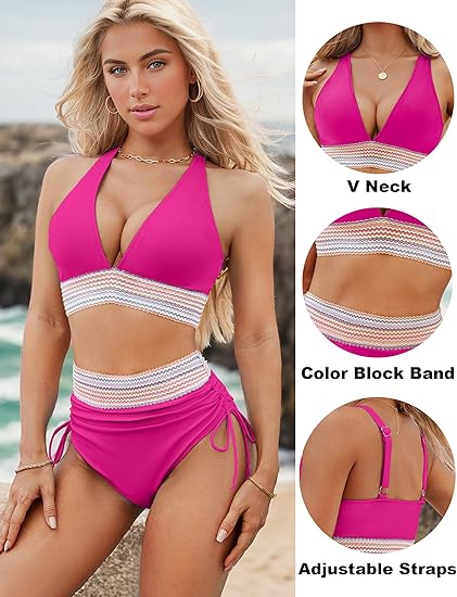 ⏳Last Day Promotion 50% OFF⛱️2026 High Waisted Tummy Control Color Block Bikini Sets