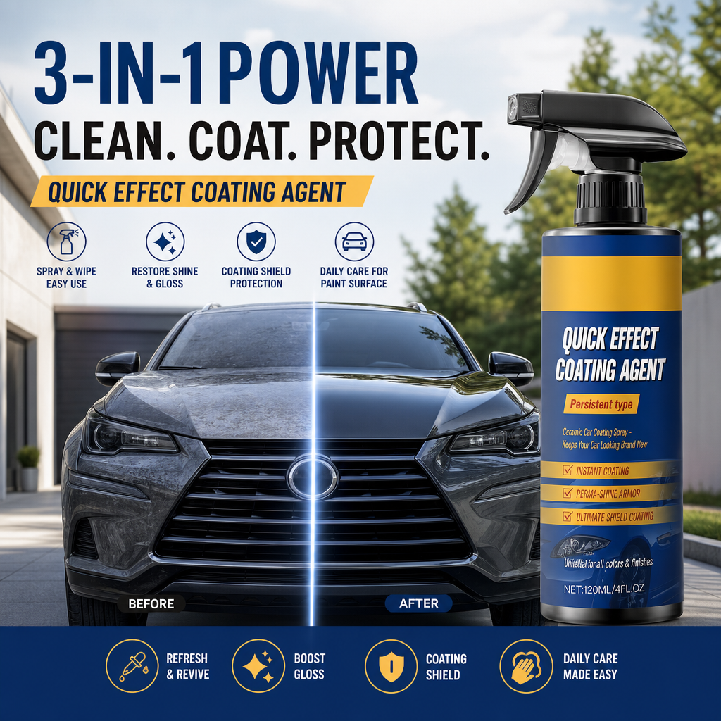 🎉56K+ Sold 🚗 Efficient Car Coating Spray, 3-in-1 Clean Coat Protect, Hydrophobic High Gloss Auto Paint Care