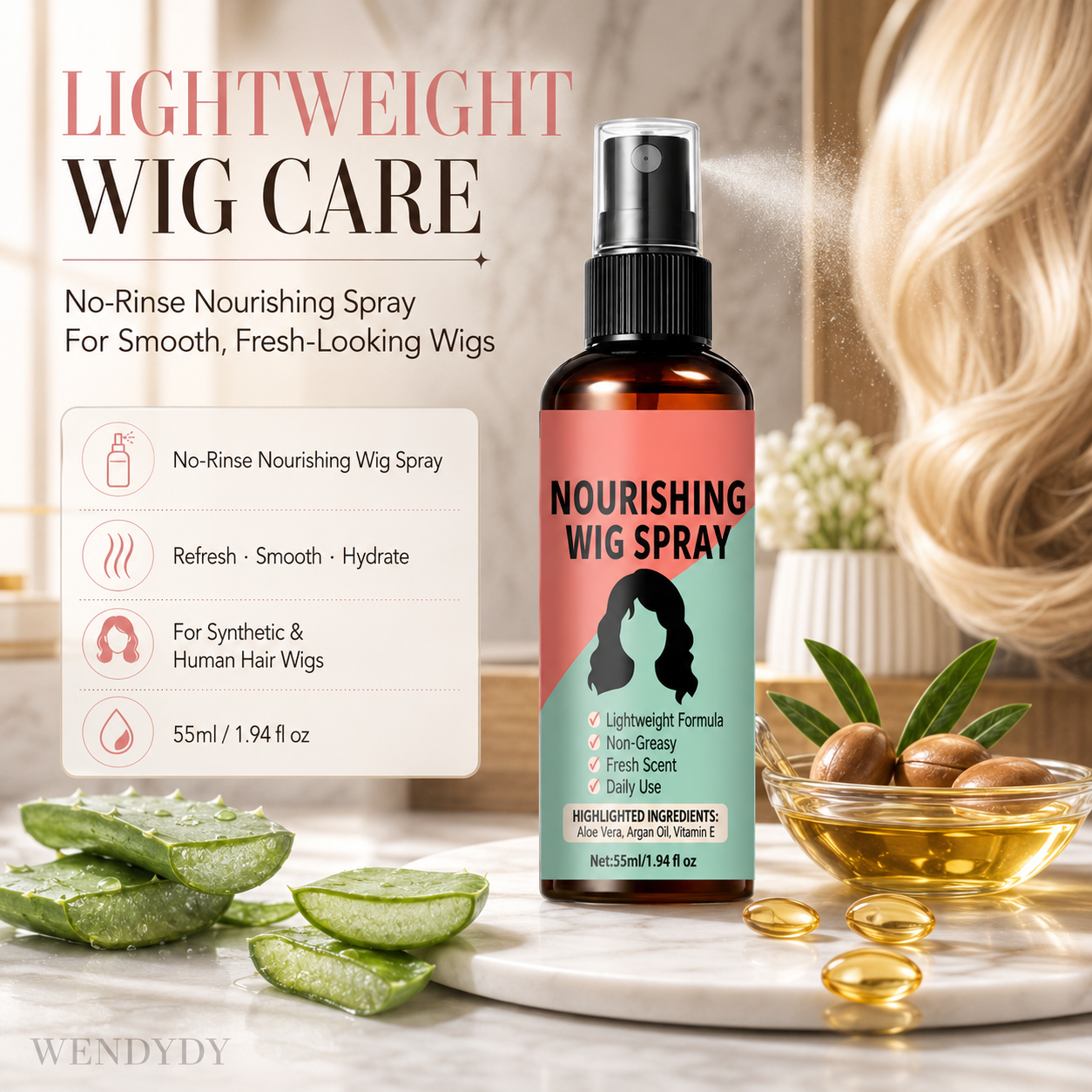 Lightweight No-Rinse Nourishing Wig Spray