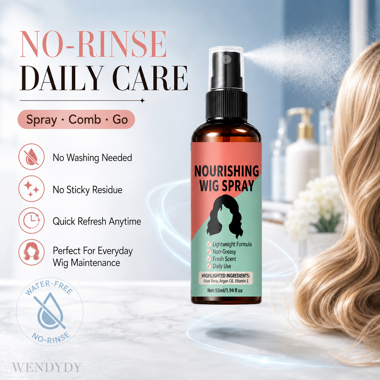 Lightweight No-Rinse Nourishing Wig Spray