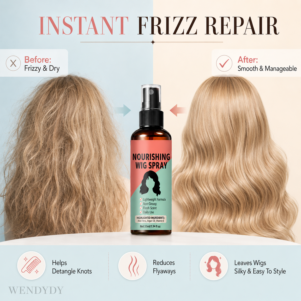 Lightweight No-Rinse Nourishing Wig Spray
