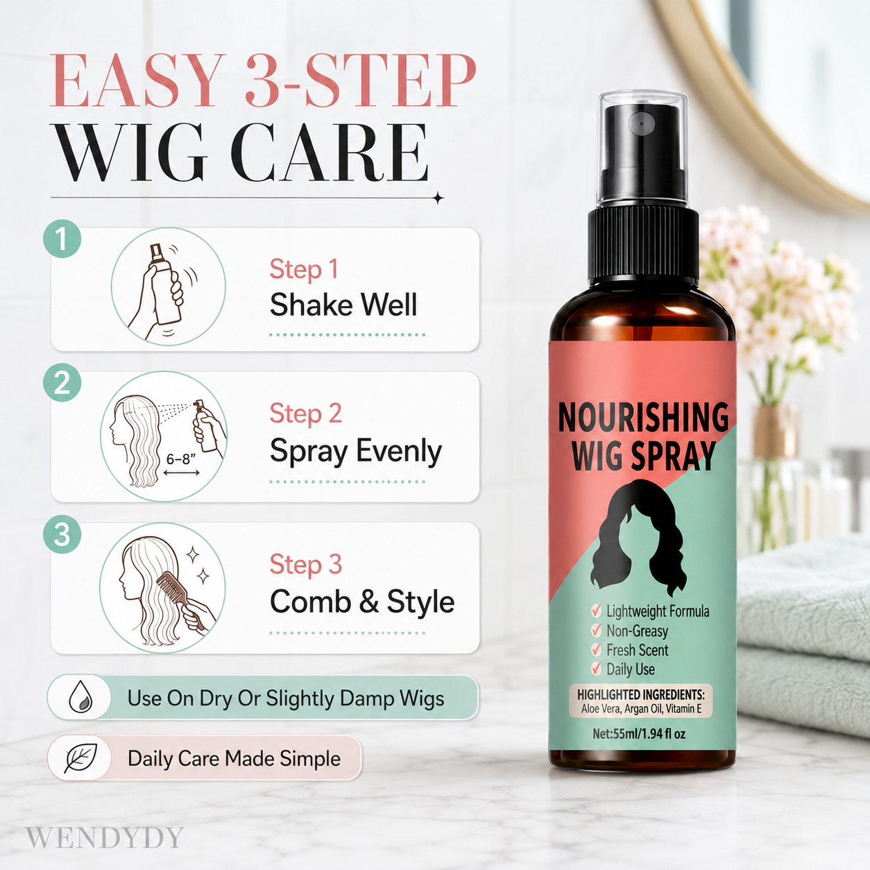 Lightweight No-Rinse Nourishing Wig Spray