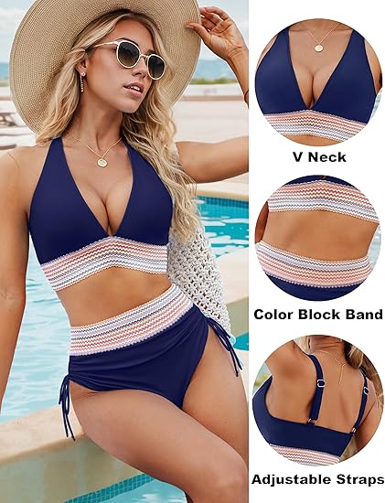 ⏳Last Day Promotion 50% OFF⛱️2026 High Waisted Tummy Control Color Block Bikini Sets
