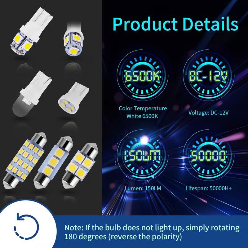 🔥42 Pieces Interior Car Lights, Super Bright White Dome Map Tail Cab Lights Bulb Kit Set