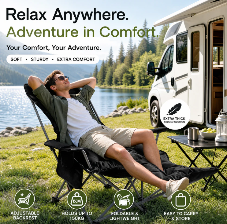 🪑Portable Adjustable Folding Chair for Outdoor‑Use – Light‑Weight, Sturdy & Versatile. Perfect for Gardens, Camping, Beach or Patio; Easy to Transport and Set‑Up🏕️✨