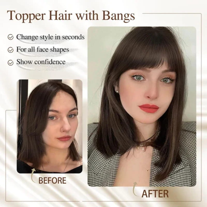🌸Natural Hair Toppers with Bangs for Women