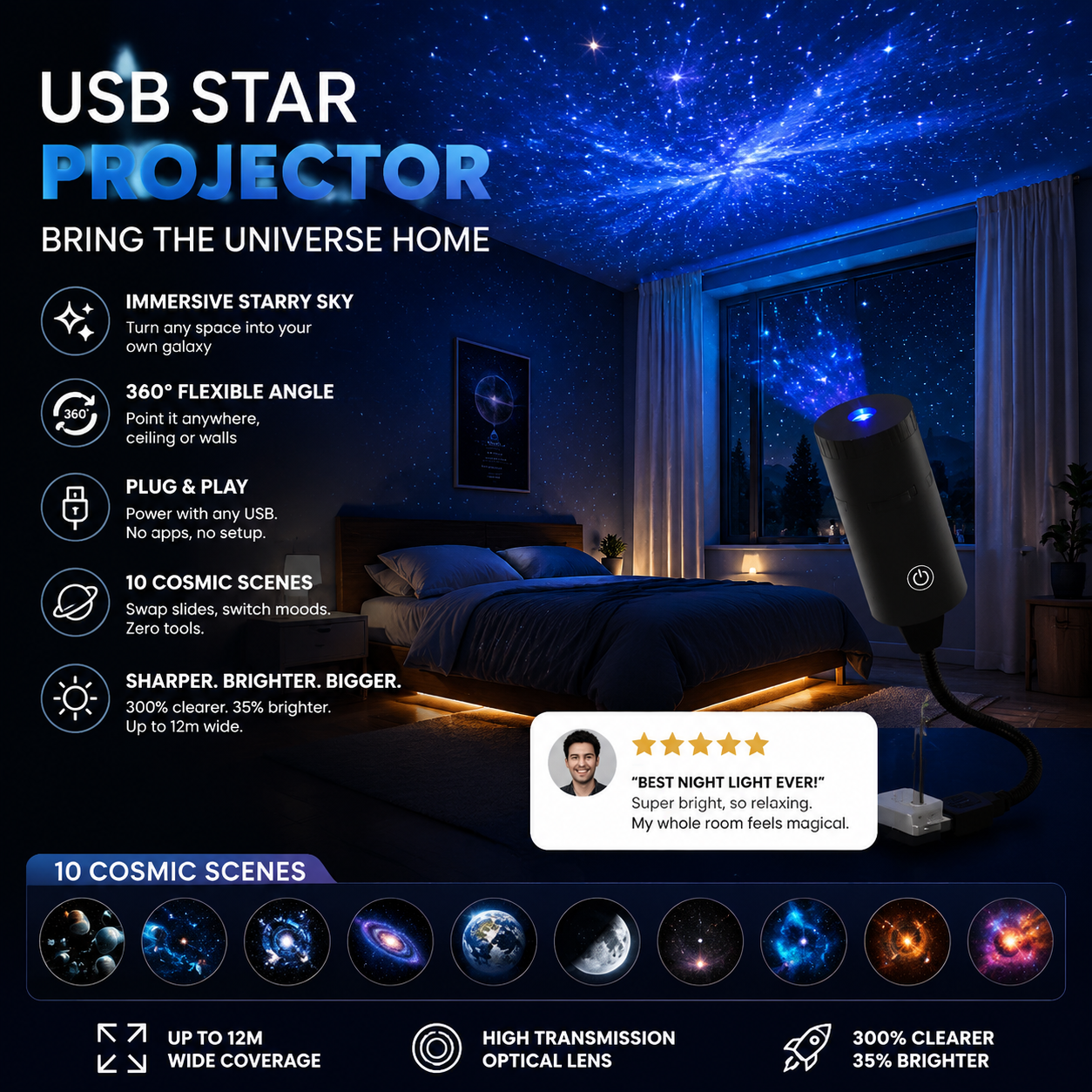 ⏰🎁Plug-and-Play HD Star Projector 50,000+ Happy Users