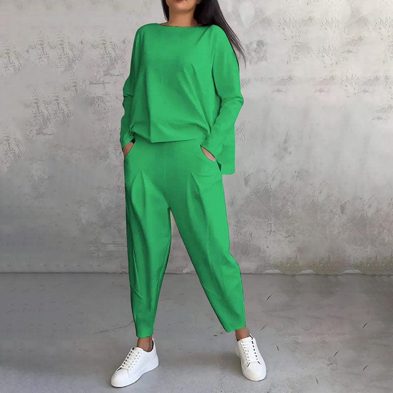【DAY PERFECT】Round-Neck Long-Sleeved Top ＆ Pants 2-Piece Set | Wrinkle-Free & Breathable | 49% OFF Limited