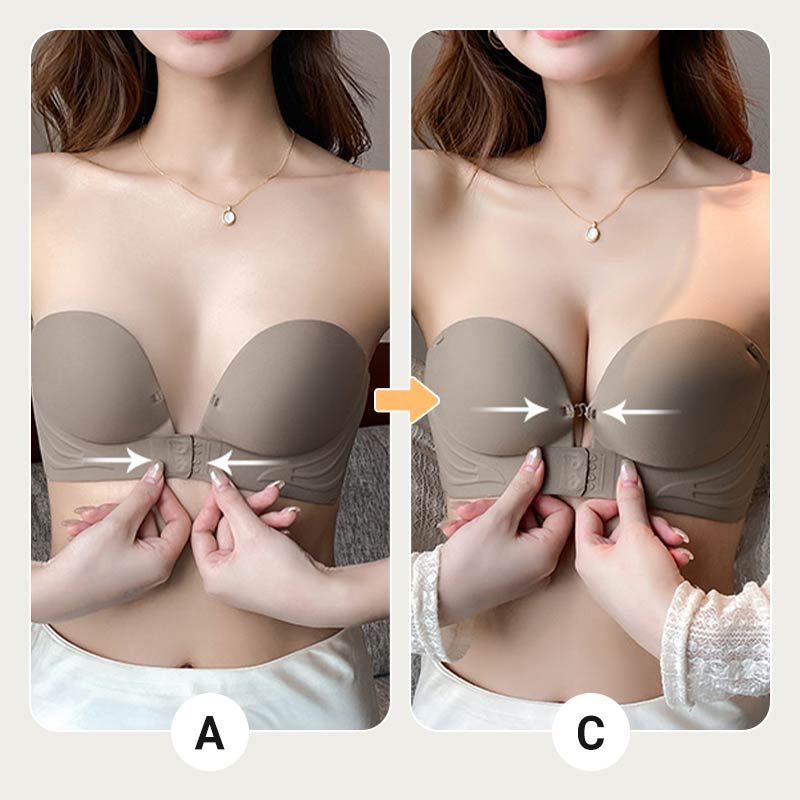 🎉55K+ Sold 👙 Invisible Strap Front Buckle Push Up Bra, Seamless Breathable Convertible Strapless Underwear🥰