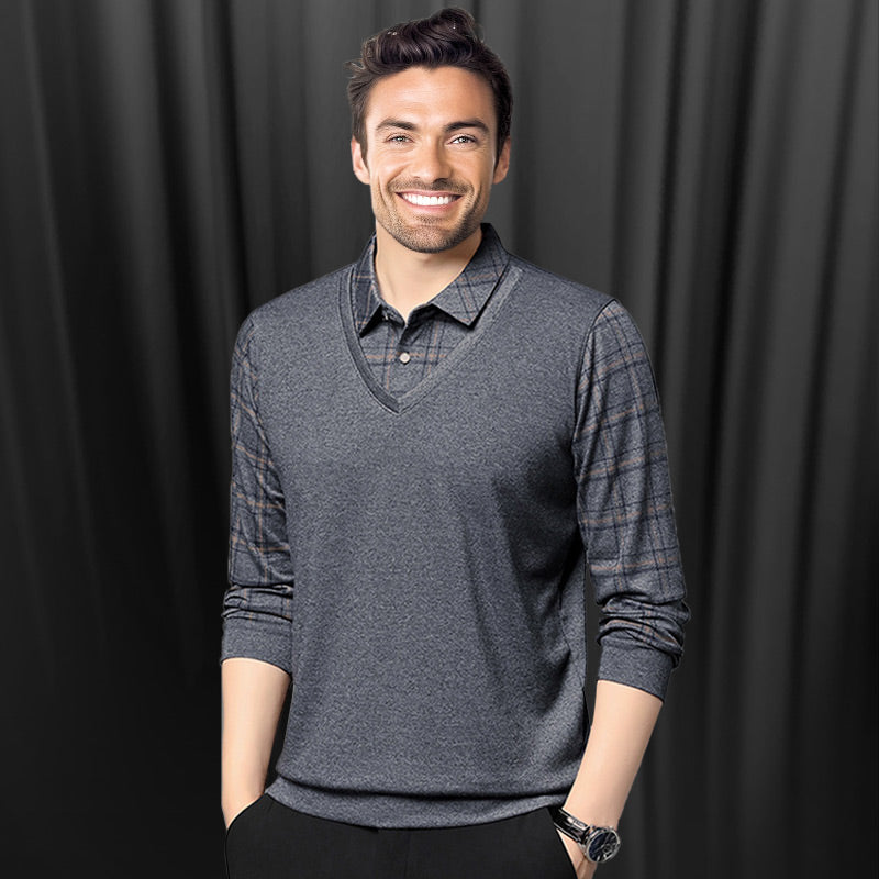 💖Limited Sale 48% OFF💖Men's Faux Two-Piece Long Sleeve Top