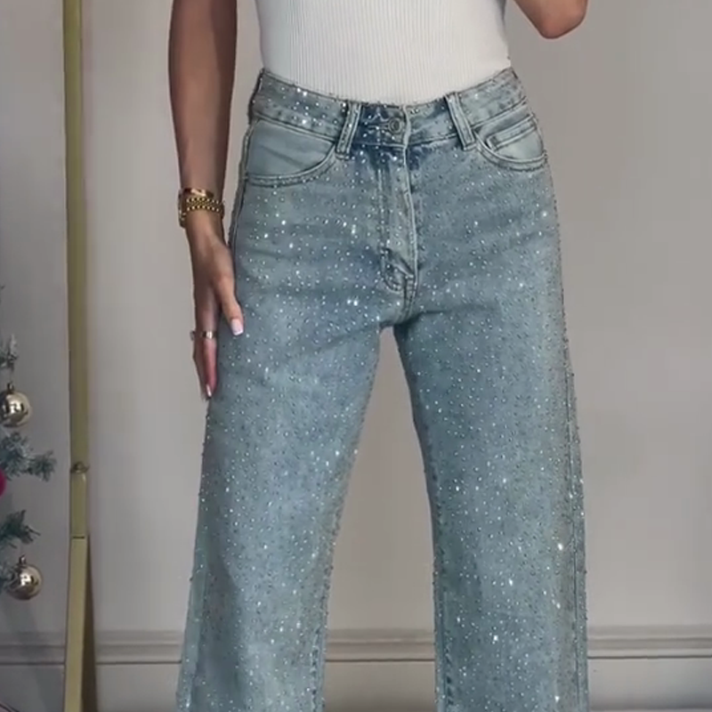 🔥Straight leg jeans with rhinestones✨Become the shining protagonist！✨