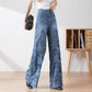 🔥Summer Sale 50% Off🔥Women's High-Waisted Blue Denim Wide-Leg Trousers (Hollow-out Lace Panels)