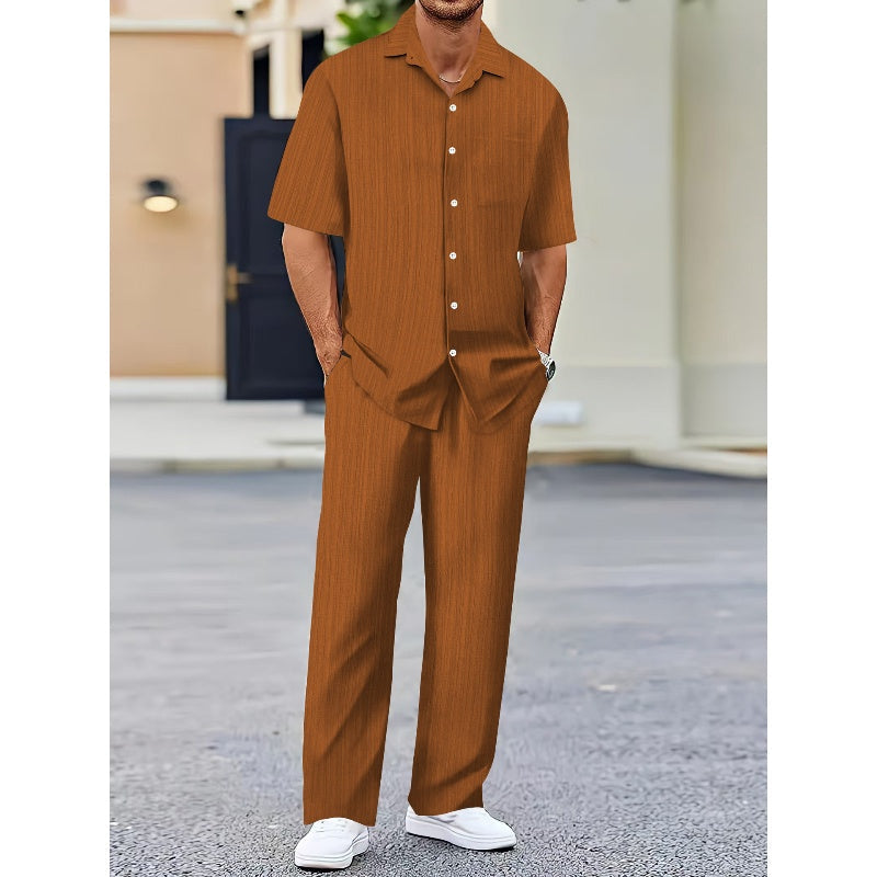 🏖️Summer Hot Sale 50% OFF🌼Men's Collared Top & Drawstring Pants Set