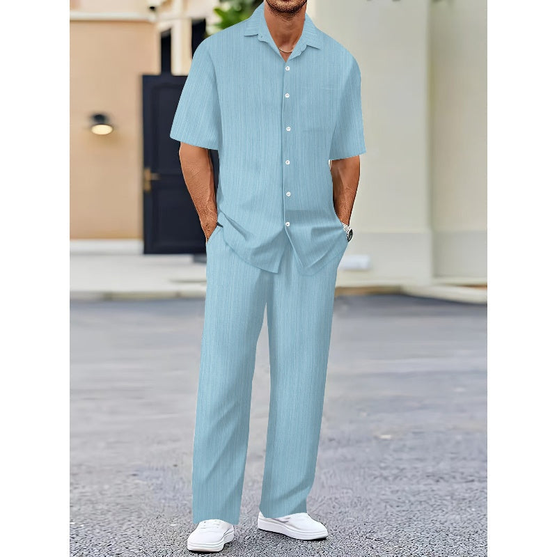 🏖️Summer Hot Sale 50% OFF🌼Men's Collared Top & Drawstring Pants Set