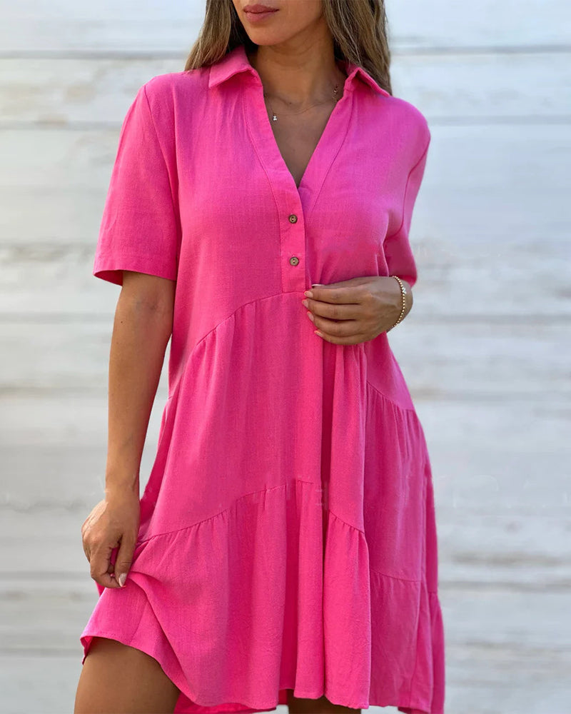 💝Solid Color Comfort Lapel Button Dress
