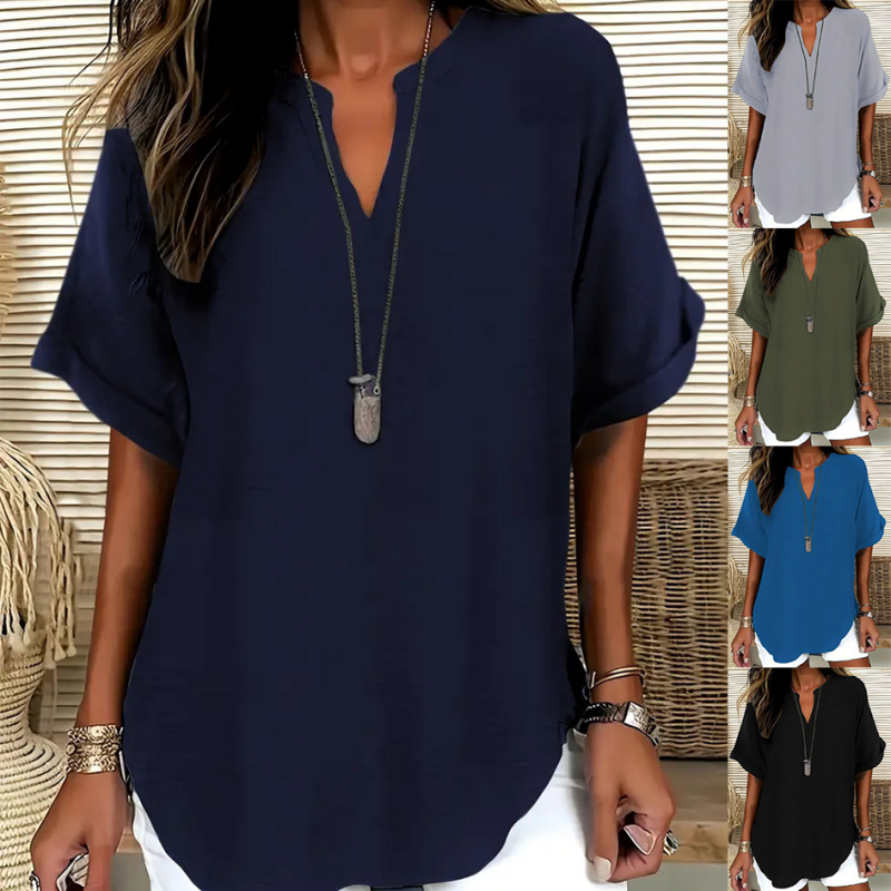 🌸Spring Sale 50% OFF👕Fashion Loose Solid Color Short Sleeve Top