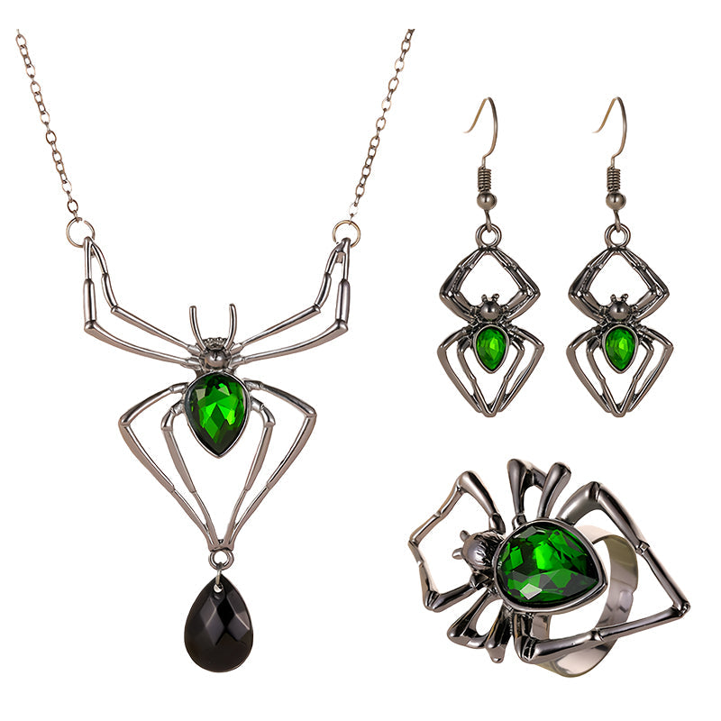 Halloween Green Artificial Gemstone Jewelry Three-Piece Set