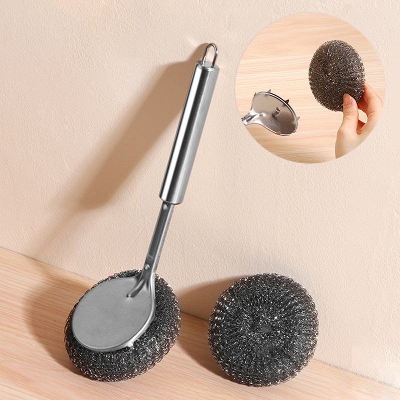 Multi-Purpose Stainless Steel Scrub Brush with Handle