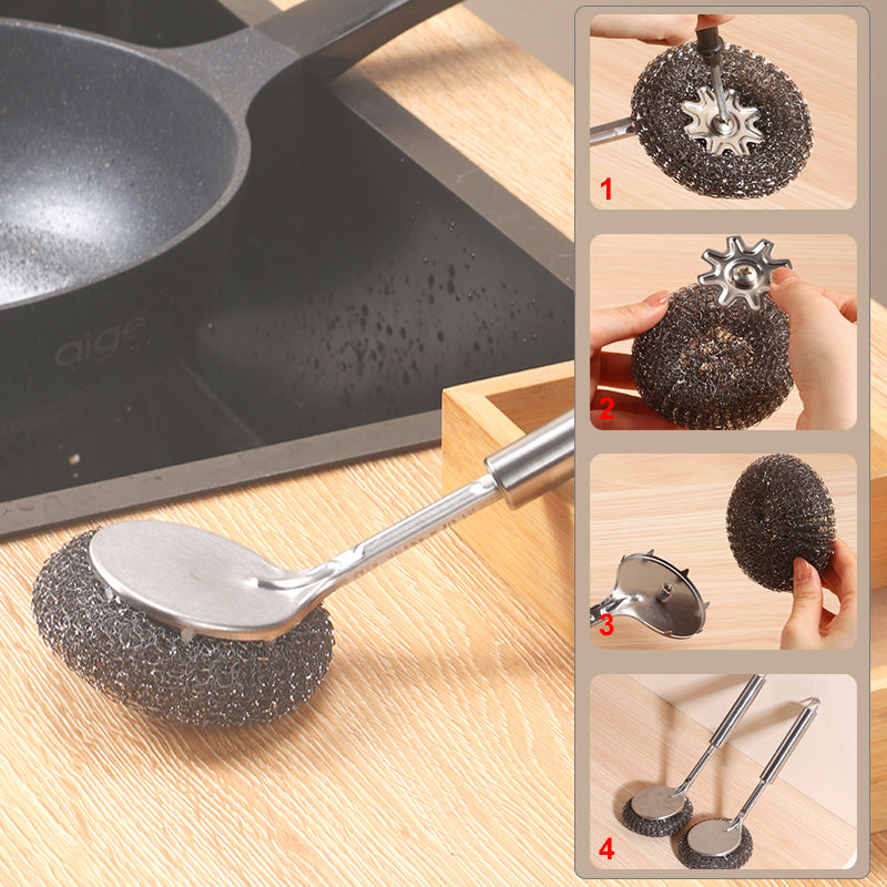 Multi-Purpose Stainless Steel Scrub Brush with Handle