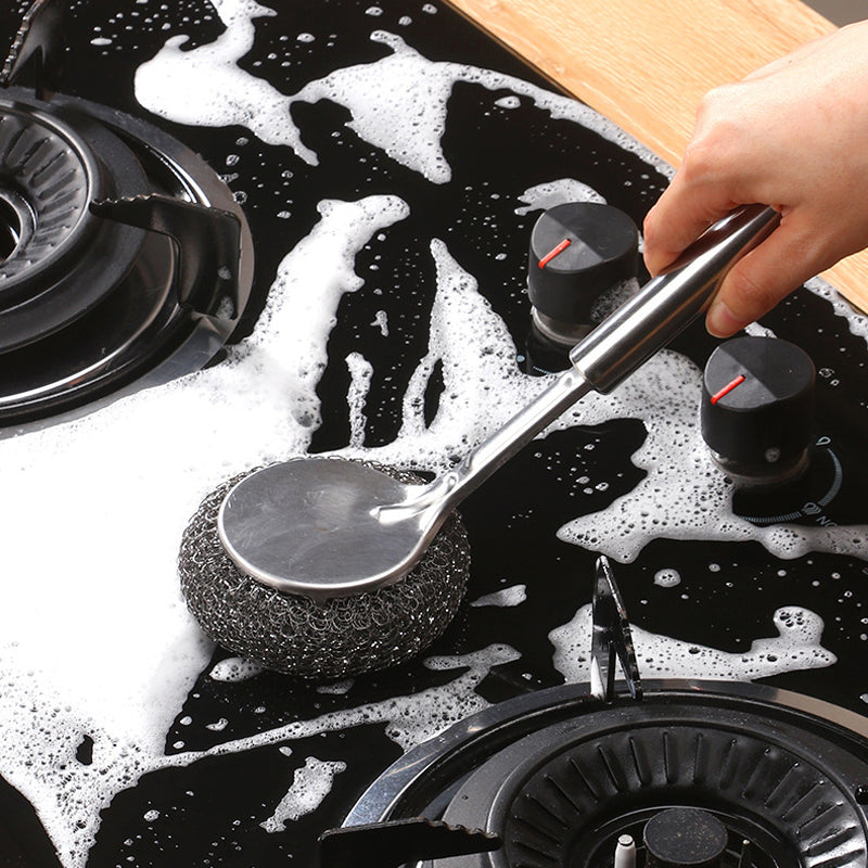 Multi-Purpose Stainless Steel Scrub Brush with Handle