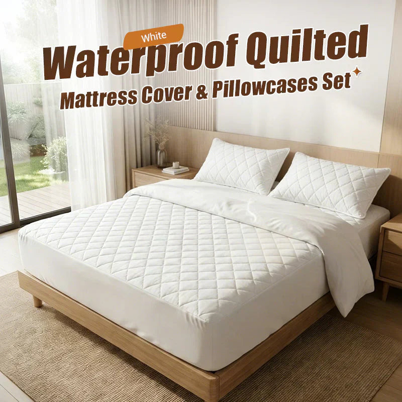 🌤️🛏️Waterproof Quilted Mattress Cover & Pillowcases Set