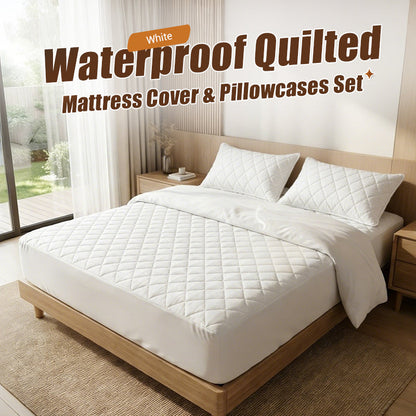 🌤️🛏️Waterproof Quilted Mattress Cover & Pillowcases Set