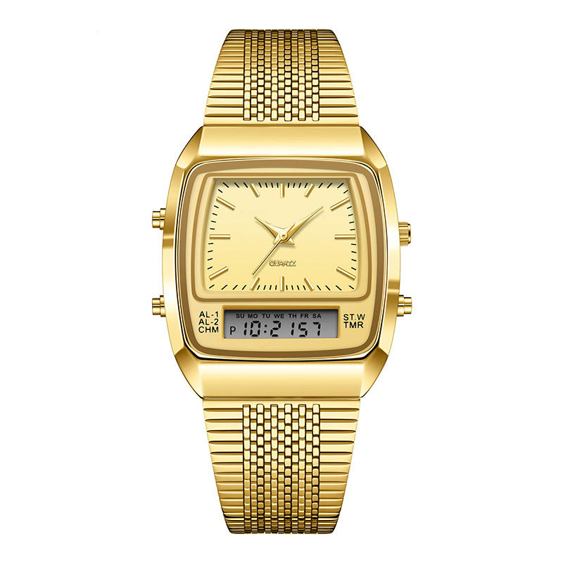 ⌚ LIMITED-TIME 50% OFF! 💥 Retro Style Square Face Multifunction Watch – Dual Display, Zinc Alloy, Stainless Steel ✨