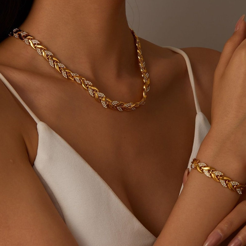 💎 50% OFF NOW! ✨ Adjustable Rhinestone Leaf Link Necklace & Bracelet Set – Elegant Design, Sparkling Crystals & Perfect Gift 🍃