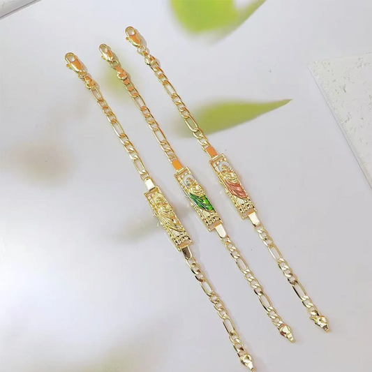 💎 50% OFF! 💎 Figaro Link Bracelet – Unisex Gold-Tone Chain with Religious Icons, Durable & Hypoallergenic (3 Finishes) ⛓️🙏