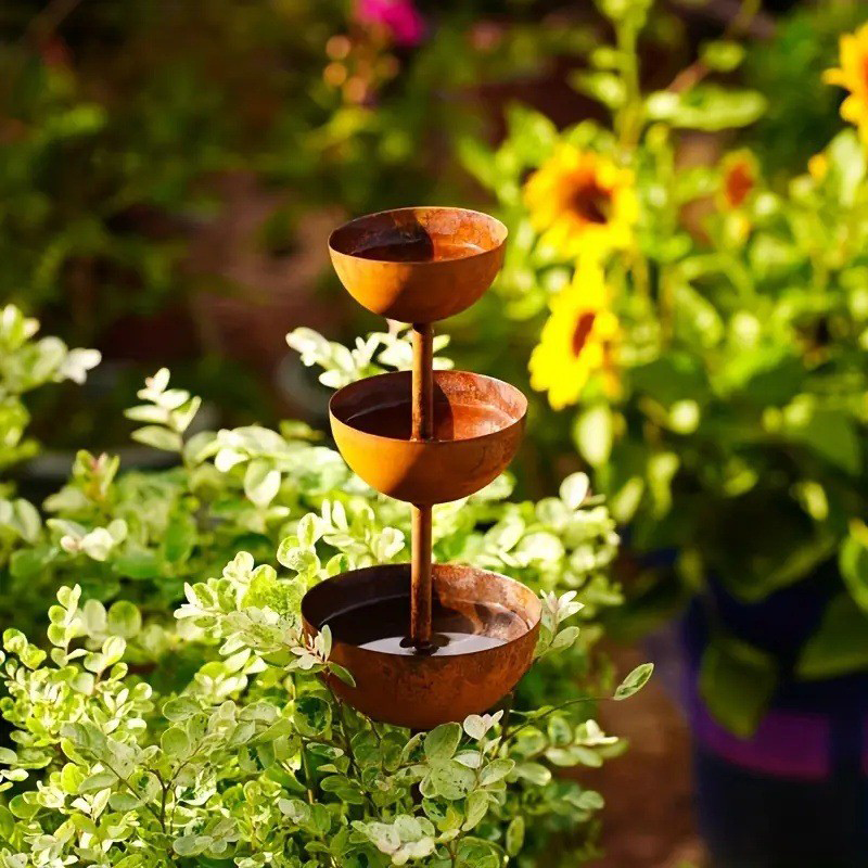 🔥🔥Buy 2 Get 1 Free☔️3-Tier Rustic Metal Bird Feeder & Drinker Stake