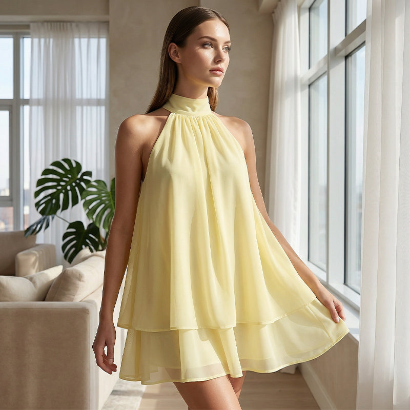 🥳2026 HOT SALE🥳💞50K+ SOLD!💕🌸 50% OFF! Women’s Halter Mini Dress – Relaxed forgiving fit, drapes beautifully. Striking backless style keeps you cool. Dress up or down with ease. Sizes S-2XL. 👗✅