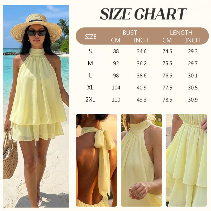 🥳2026 HOT SALE🥳💞50K+ SOLD!💕🌸 50% OFF! Women’s Halter Mini Dress – Relaxed forgiving fit, drapes beautifully. Striking backless style keeps you cool. Dress up or down with ease. Sizes S-2XL. 👗✅