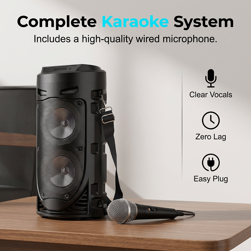 🎤💞50K+ SOLD!🔊 50% OFF! Portable Bluetooth Speaker with Mic – 16W loud sound, RGB lights & wired microphone. Perfect for karaoke, square dancing & outdoor stalls. Grab & go with shoulder strap. 🕺✨