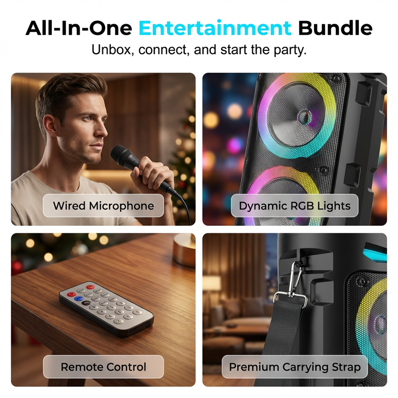 🎤💞50K+ SOLD!🔊 50% OFF! Portable Bluetooth Speaker with Mic – 16W loud sound, RGB lights & wired microphone. Perfect for karaoke, square dancing & outdoor stalls. Grab & go with shoulder strap. 🕺✨
