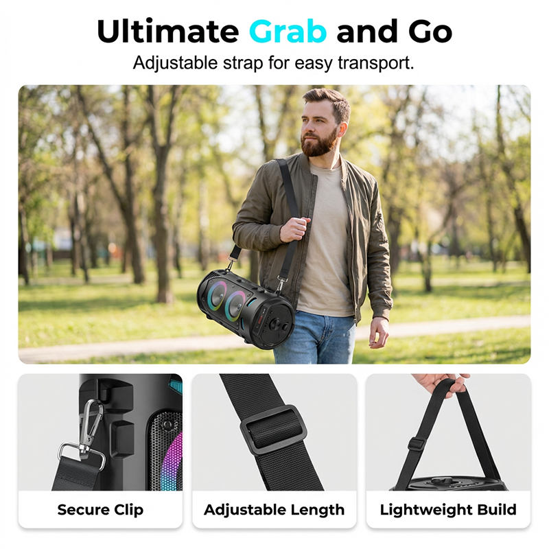 🎤💞50K+ SOLD!🔊 50% OFF! Portable Bluetooth Speaker with Mic – 16W loud sound, RGB lights & wired microphone. Perfect for karaoke, square dancing & outdoor stalls. Grab & go with shoulder strap. 🕺✨