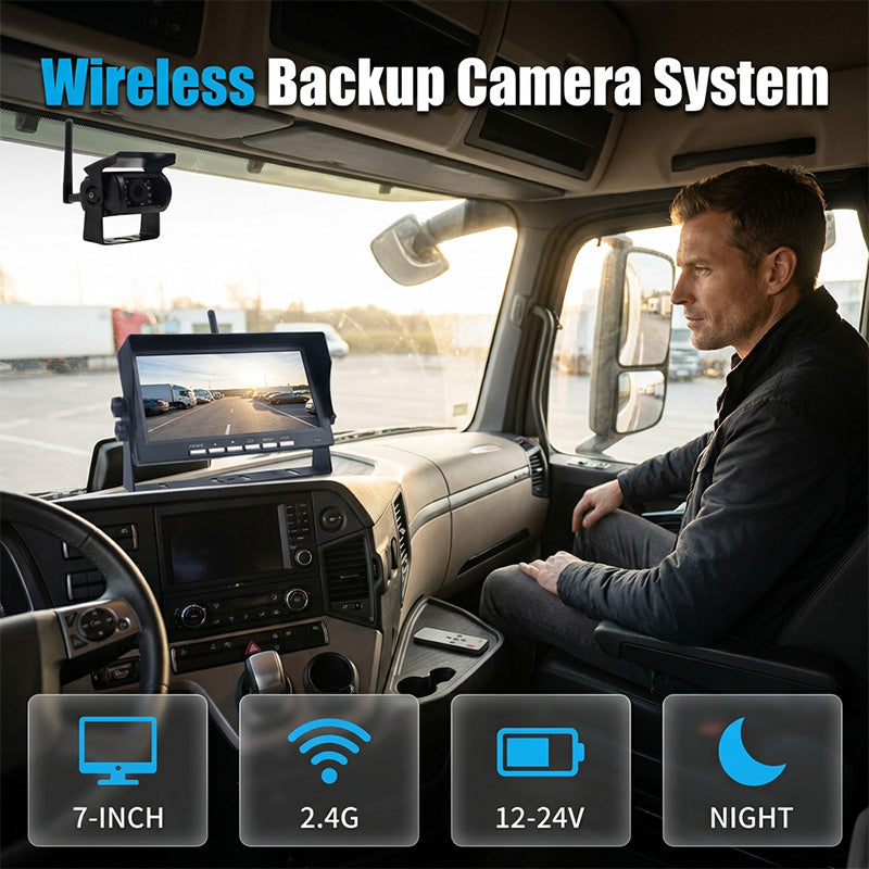 🥳50K+ SOLD!🚛7″ Wireless Backup Camera System – Stable 2.4G signal, 12V‑24V. Perfect for trucks & RVs. 🛡️✨