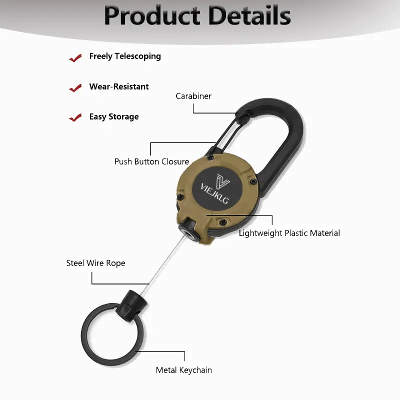 💥More Buy More Discount💥🏆Retractable Carabiner Keychain 🎣 – 65cm Steel Cord, Heavy-Duty Badge Reel, Lightweight EDC Tool for Keys, ID & Outdoor Use