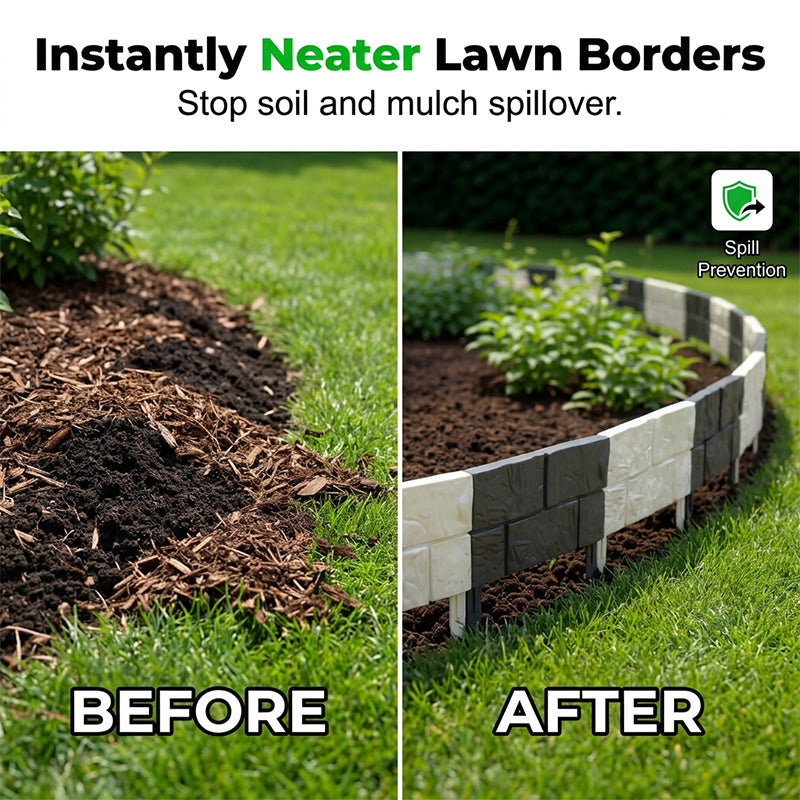 Interlocking Faux Stone Garden Edging✨Decorative No-Dig Lawn Border Fence for Yard & Flower Bed